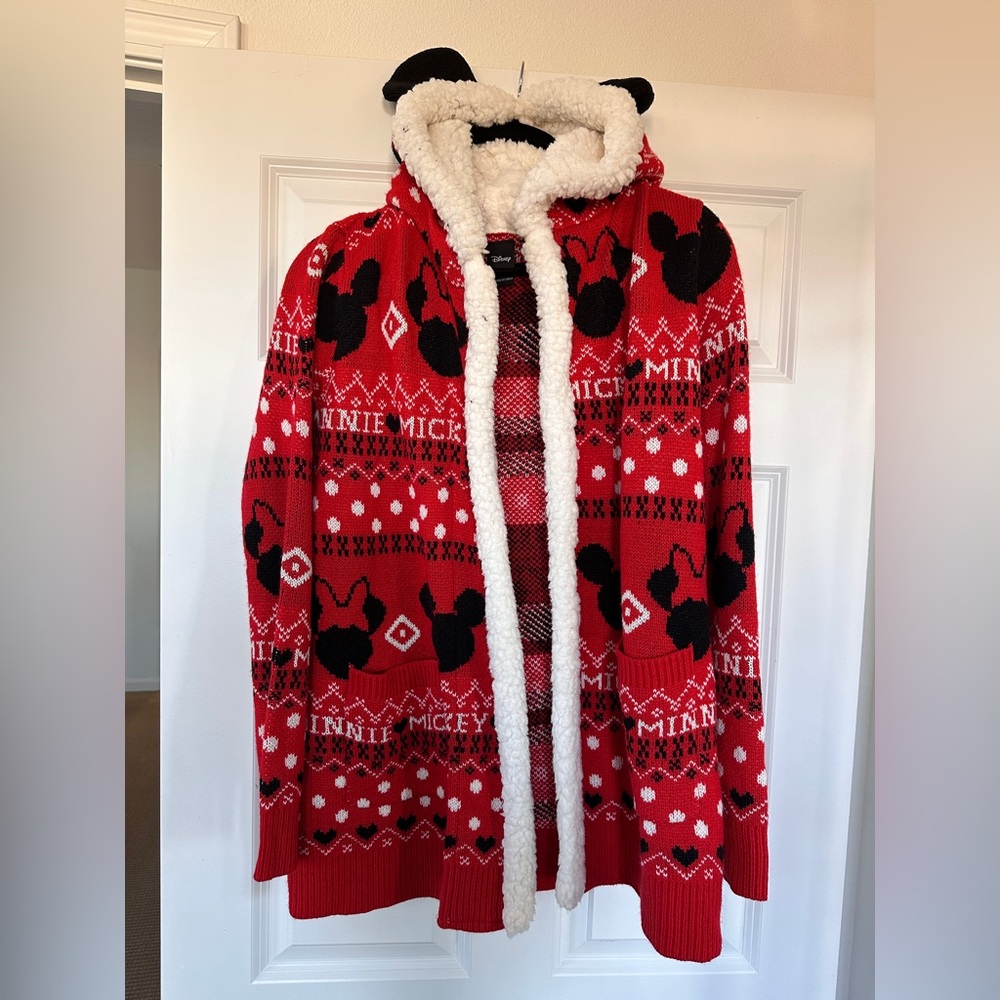 Disney Red and Black Womens Hooded holiday cardigan